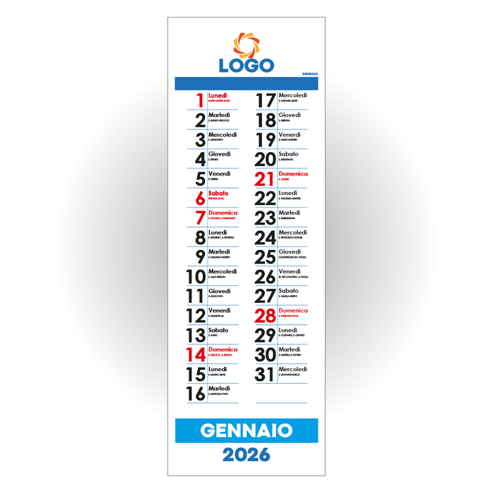Calendario pieghevole f.to 16.5x48 cm