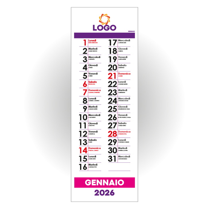 Calendario pieghevole f.to 16.5x48 cm