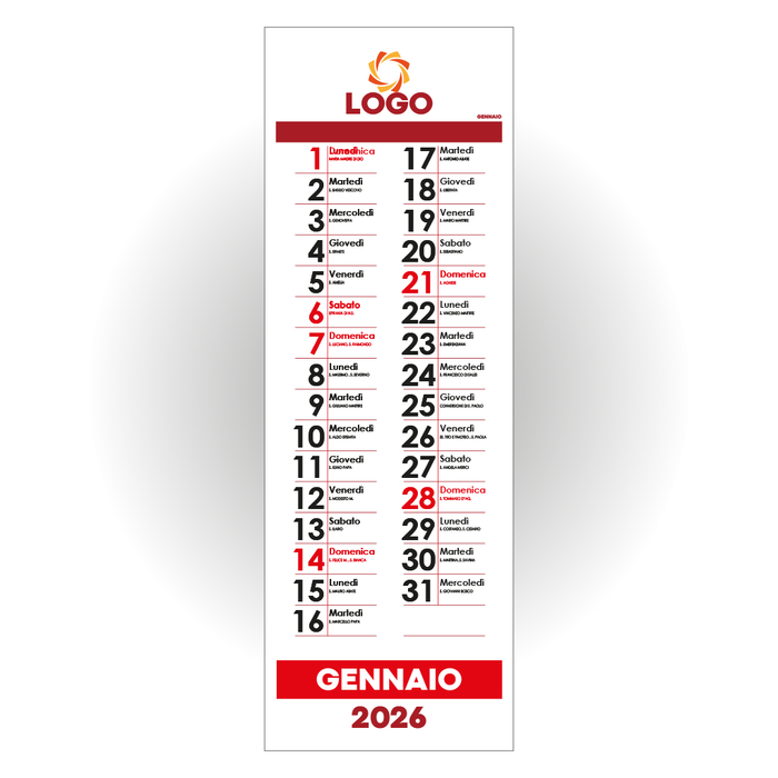 Calendario pieghevole f.to 16.5x48 cm