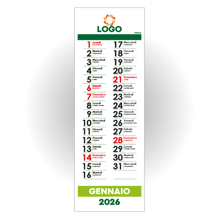 Calendario pieghevole f.to 16.5x48 cm